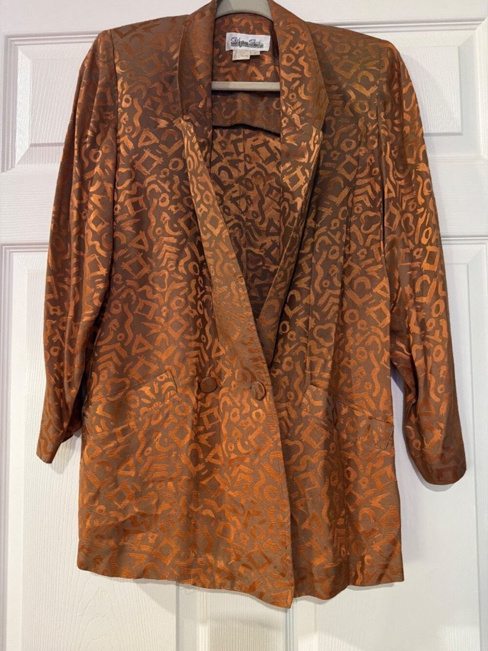 Stefano Studio Copper Abstract Pattern Open Front Blazer 3/4 Sleeves Womens Size